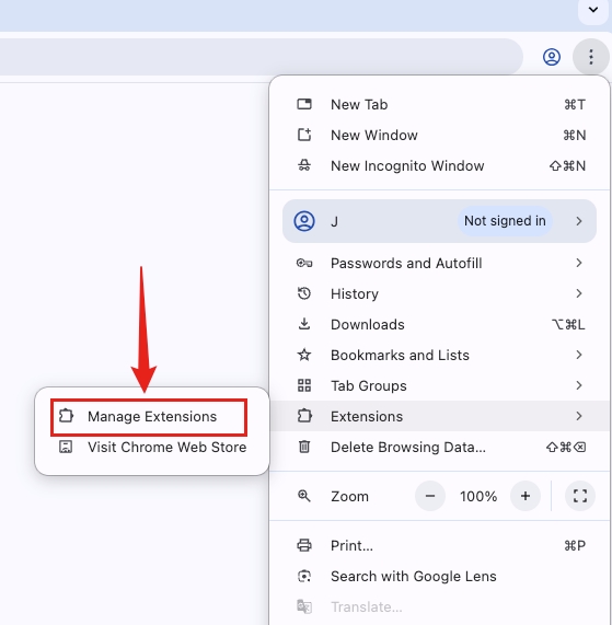 Open「Manage Extensions」page